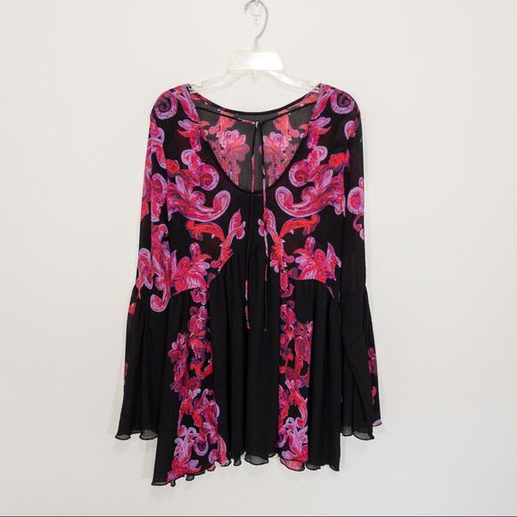 Free People Printed Symphony Sheer Slip Tunic Paisley Bell Sleeve Dress - Picture 6 of 10